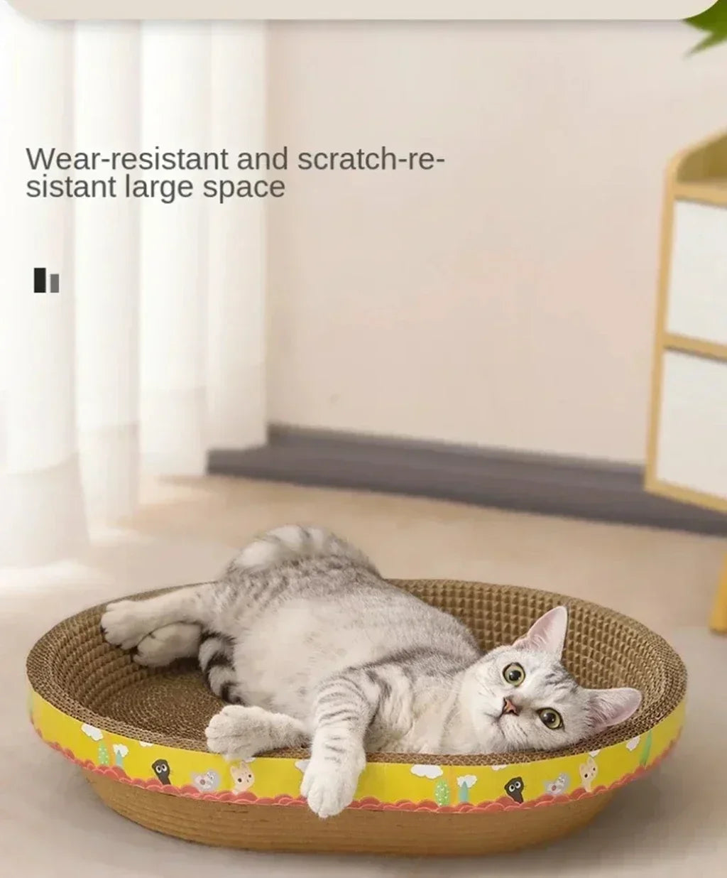 Oval Cat Scratching Board with Catnip - Corrugated Cardboard Scratcher & Bed