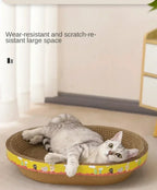 Oval Cat Scratching Board with Catnip - Corrugated Cardboard Scratcher & Bed