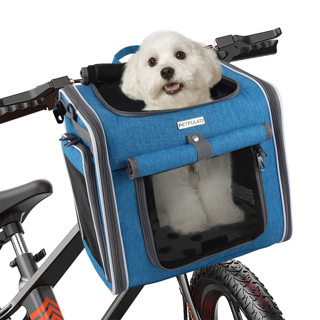 Expandable Pet Bike Basket - Soft-Sided Carrier with 4 Doors