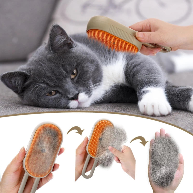 3-in-1 Steam Brush for Pets - Hair Removal, Spray & Massage Grooming Comb