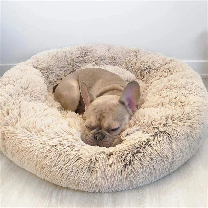 Round Plush Pet Bed – Soft Warm Dog & Cat Bed for Winter