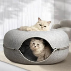 Felt Donut Cat Bed – 2-in-1 Hideaway & Tunnel for Cats