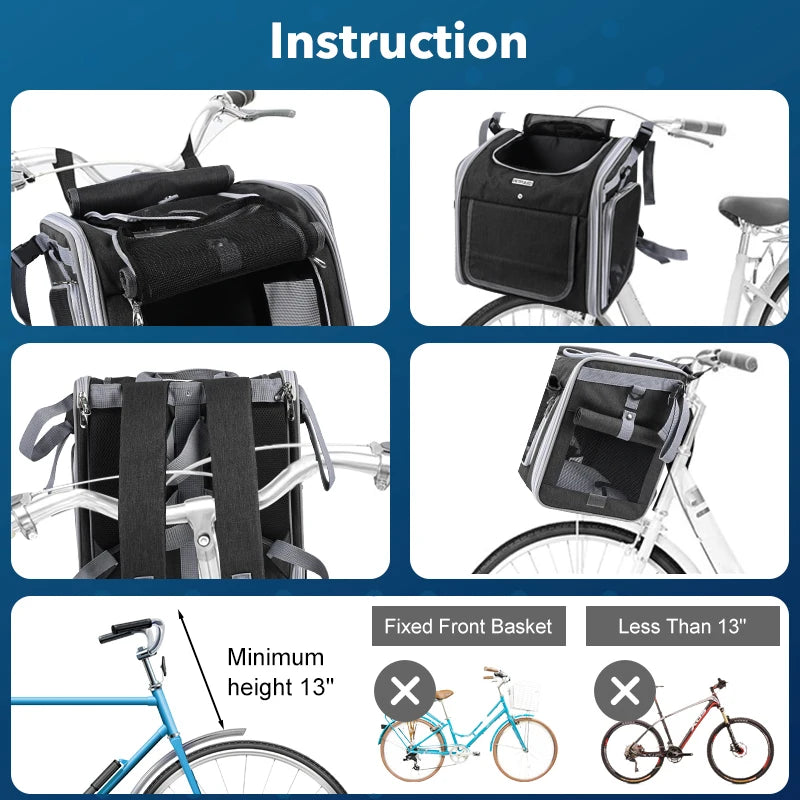 Expandable Pet Bike Basket - Soft-Sided Carrier with 4 Doors