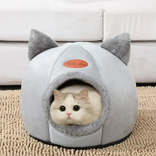S0c60f2453538437bab40fbd70a8c6ce4f.webp Cat Head Cat House - Semi-Closed Sleep Cave with Non-Slip Base