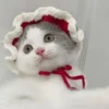 S12c98010d26347f7a1ffebf84d70e397W.webp Cute Cat Hat Funny Pets Party Cosplay Headwear Delicate Hemming Pendant Decor Elasticity Knitted Hat Pet Accessories