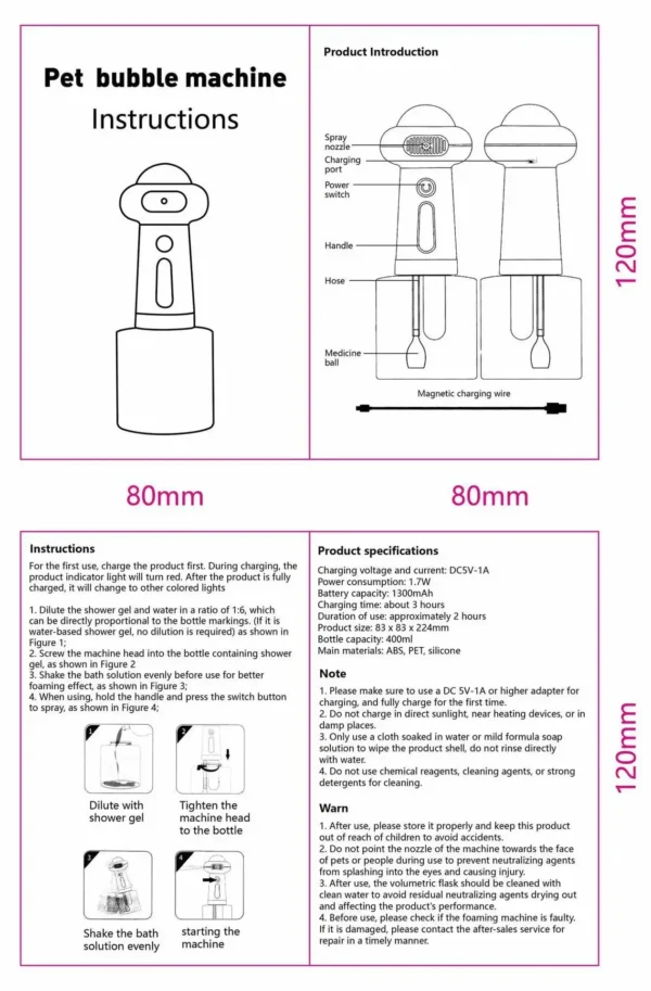 Automatic Soap Dispenser Wireless Mute USB Dog Grooming Frother Cat Deeper Cleaning Smart Bath Shampoo Foam Sprayer Pet Supplies