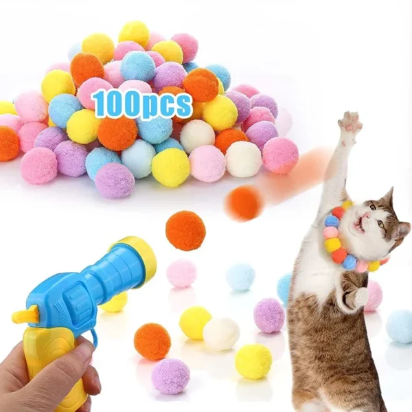 Cat Ball Launcher Toy - Plush Balls with Shooting Gun