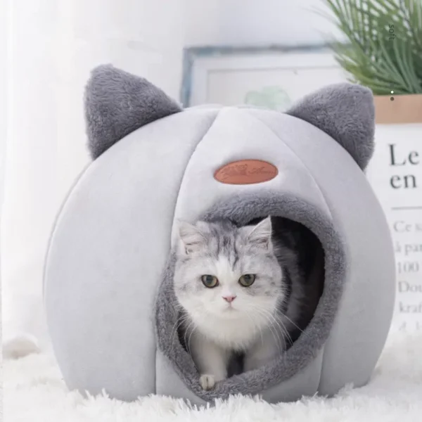 S361d8c1b92d540e99d587b32f497e503J.webp Cat Head Cat House - Semi-Closed Sleep Cave with Non-Slip Base