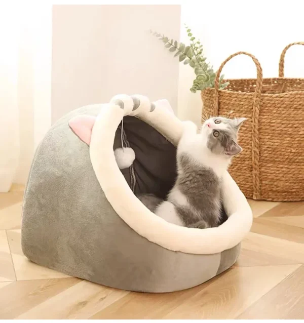 Enclosed Cat Cave Bed - Hooded Donut Design with Non-Slip Base