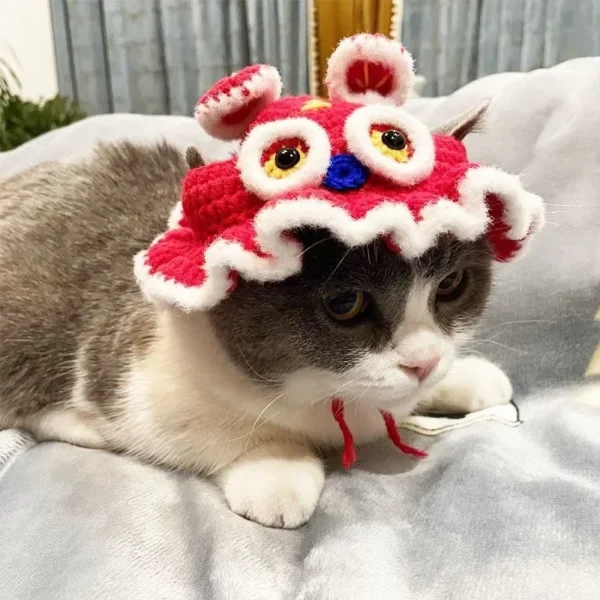S42a2e6ce646541cea1a9fdd20e3b2d94K.webp Cute Cat Hat Funny Pets Party Cosplay Headwear Delicate Hemming Pendant Decor Elasticity Knitted Hat Pet Accessories