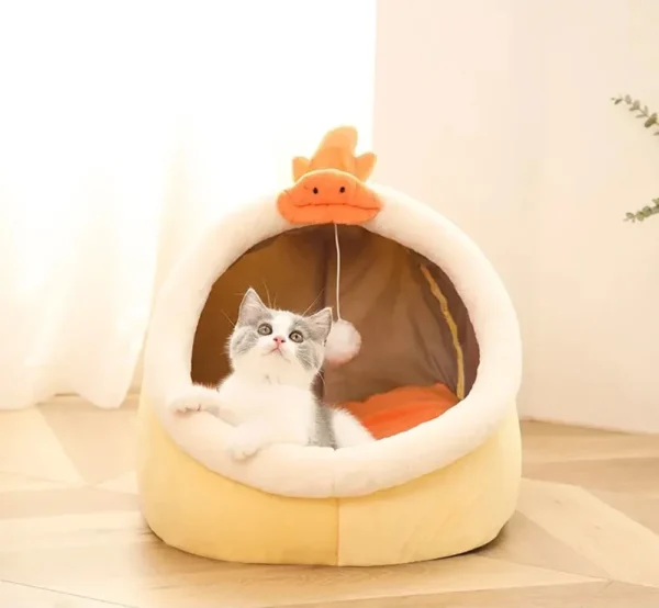 Enclosed Cat Cave Bed - Hooded Donut Design with Non-Slip Base