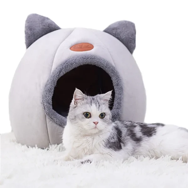 S5524f379ec4441129081b45ec81035c08.webp Cat Head Cat House - Semi-Closed Sleep Cave with Non-Slip Base