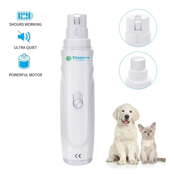 USB Rechargeable Dog Nail Grinder - Quiet Electric Claw Trimmer with 2 Speeds