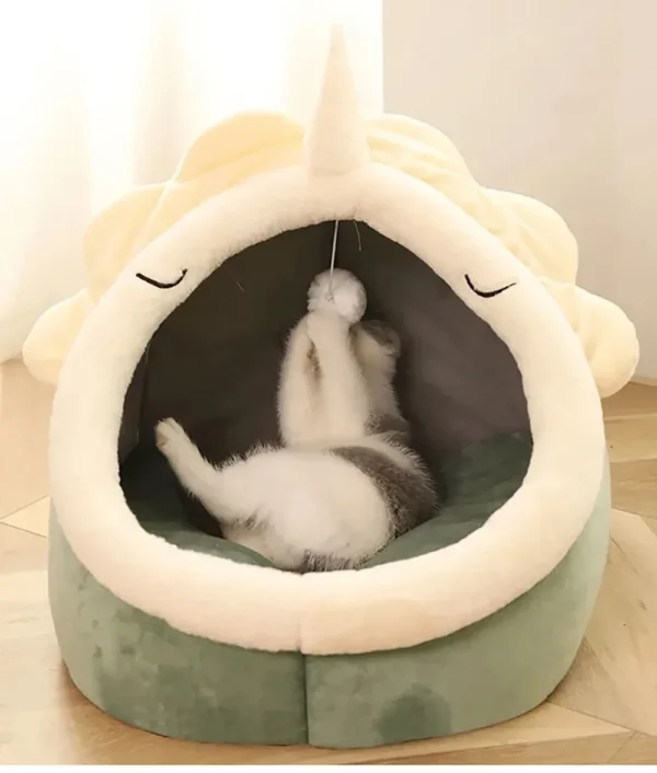 Enclosed Cat Cave Bed - Hooded Donut Design with Non-Slip Base