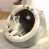 Enclosed Cat Cave Bed - Hooded Donut Design with Non-Slip Base