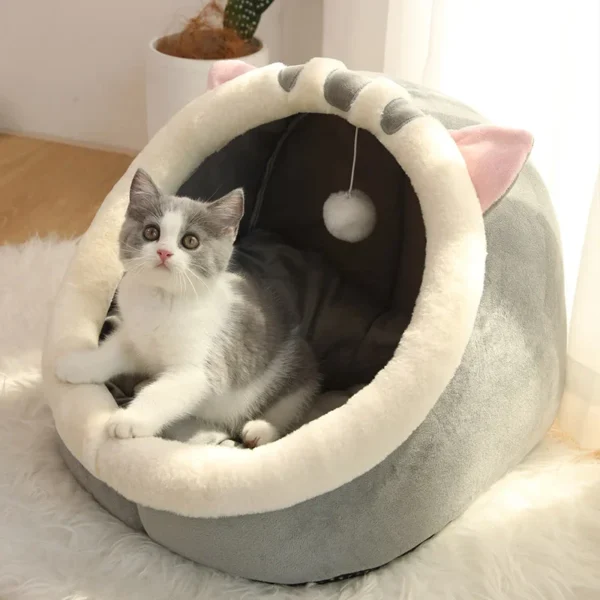 Enclosed Cat Cave Bed - Hooded Donut Design with Non-Slip Base