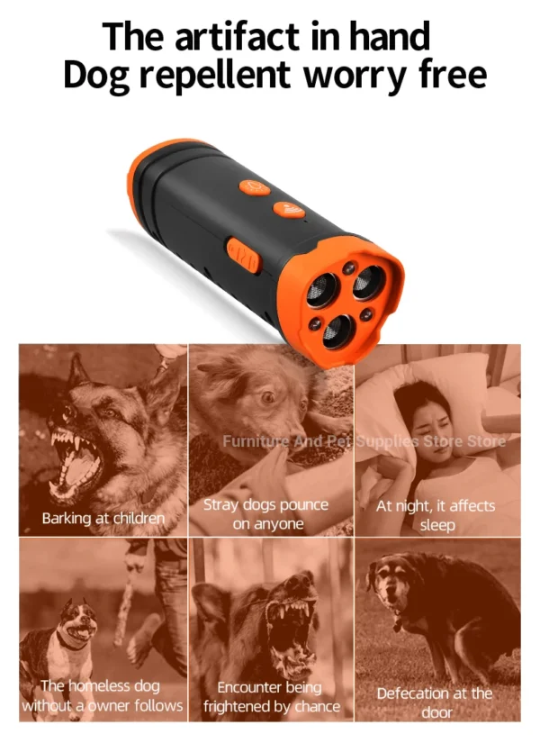 S703a359efee34226846bd649a642cc9at.webp Ultrasonic Dog Training Device - Anti-Bark Deterrent with LED Flashlight