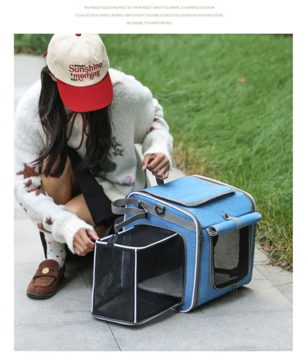 Dog or Cat Bike Basket Expandable Soft Sided Pet Carrier Backpack with 4 Open Doors Foldable Dog Bike Carrier