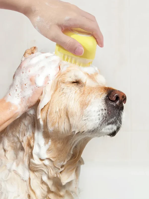 2-in-1 Pet Bath Brush - Silicone Grooming Comb & Shampoo Dispenser