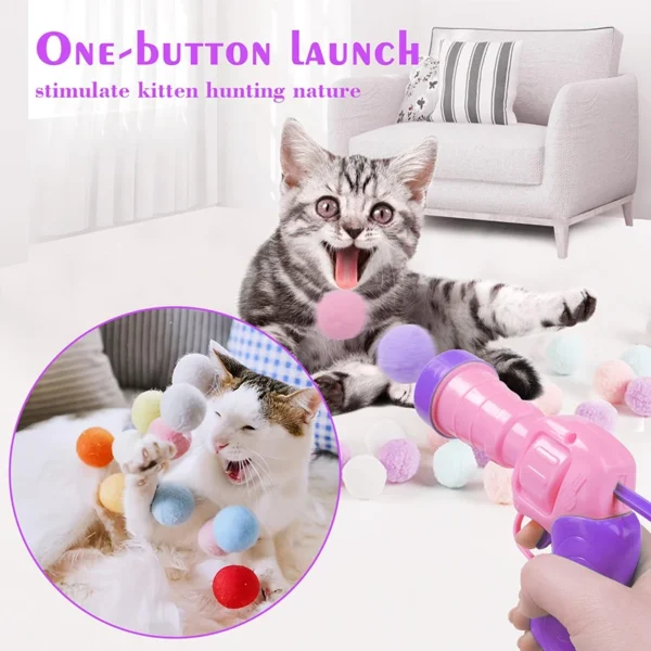 Cat Ball Launcher Toy - Plush Balls with Shooting Gun