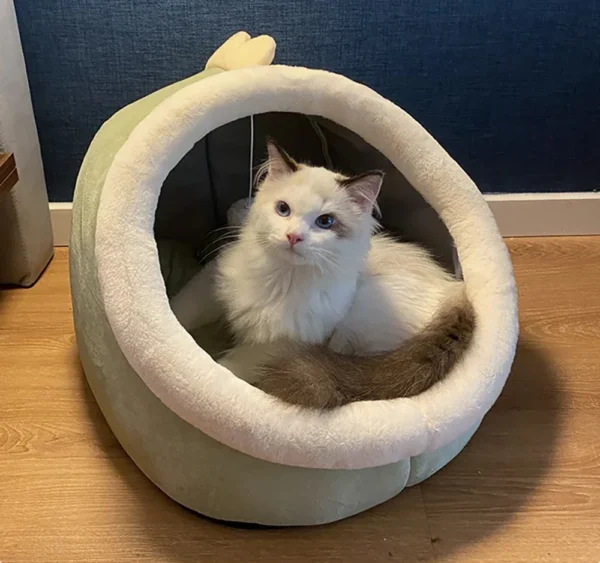 Enclosed Cat Cave Bed - Hooded Donut Design with Non-Slip Base