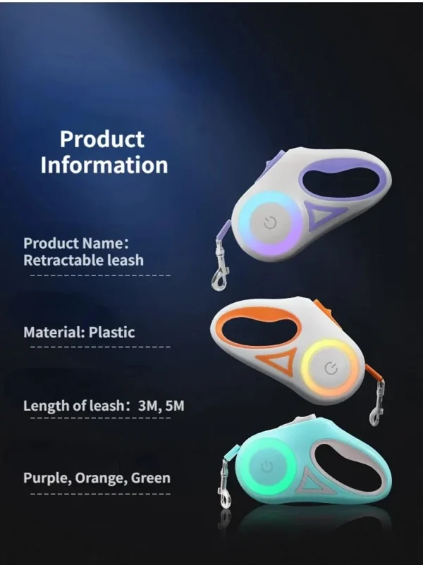 LED Retractable Dog Leash - Illuminated Roulette Leash with 3M/5M Options