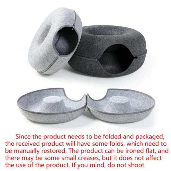 Felt Donut Cat Bed - 2-in-1 Convertible Tunnel & Lounge