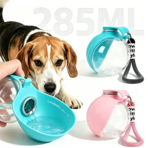 S83d0d489d58f410583ac6f5dad374ab1a.webp 2-in-1 Portable Dog Water Bottle with Lanyard Hook Foldable Silicone Dog Bowl Leak-proof Compact Travel Pet Feeding Bottle