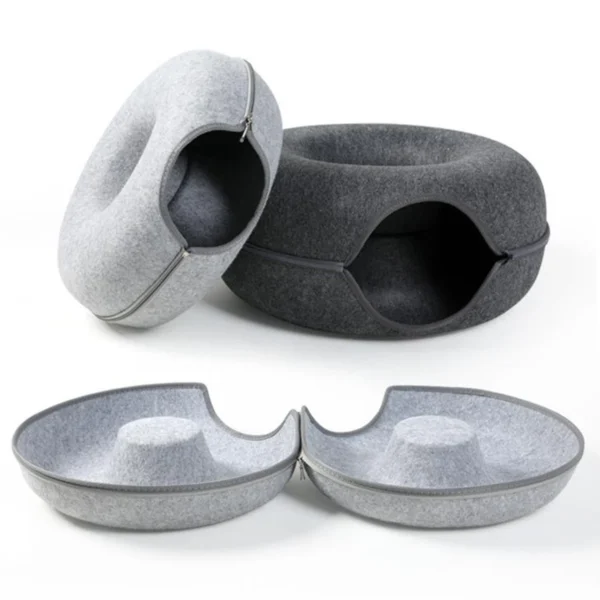 Felt Donut Cat Bed - 2-in-1 Convertible Tunnel & Lounge