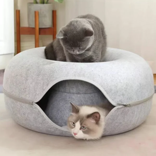 Felt Donut Cat Bed - 2-in-1 Convertible Tunnel & Lounge