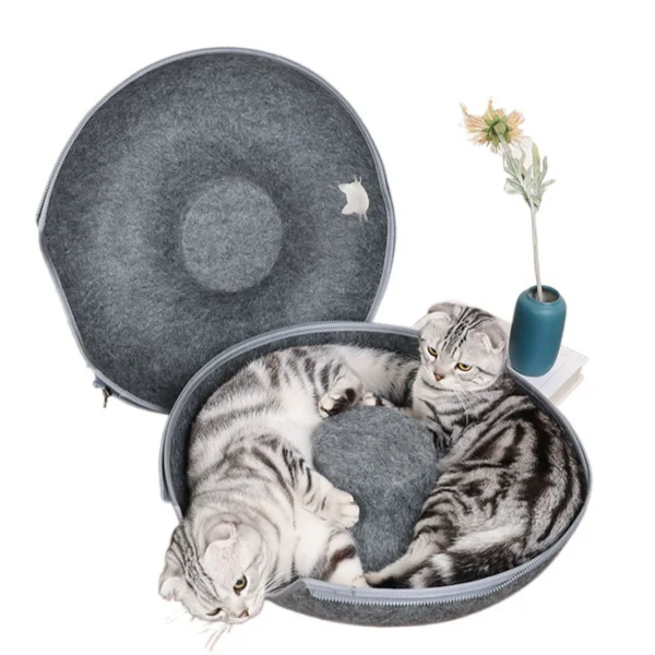 Felt Donut Cat Bed - 2-in-1 Convertible Tunnel & Lounge
