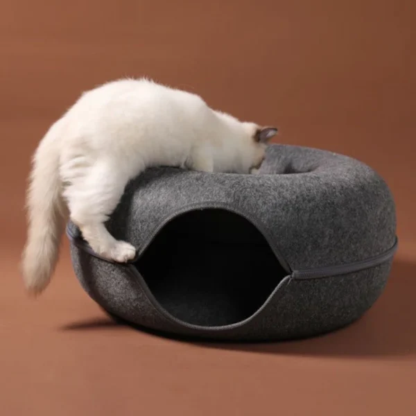 Felt Donut Cat Bed - 2-in-1 Convertible Tunnel & Lounge