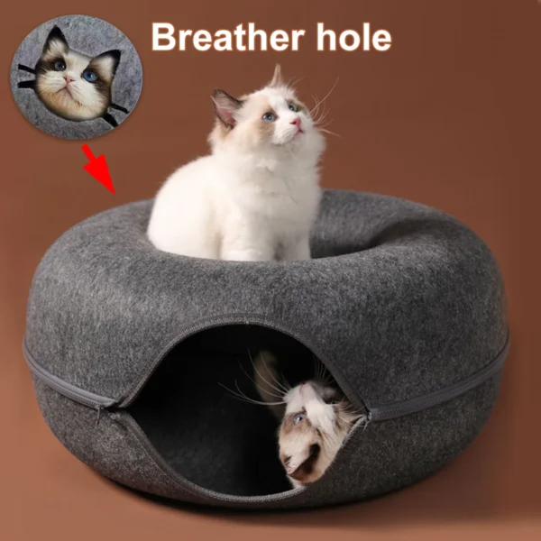 Felt Donut Cat Bed - 2-in-1 Convertible Tunnel & Lounge