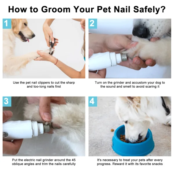 USB Rechargeable Dog Nail Grinder - Quiet Electric Claw Trimmer with 2 Speeds