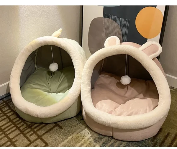 Enclosed Cat Cave Bed - Hooded Donut Design with Non-Slip Base