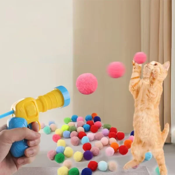 Cat Ball Launcher Toy - Plush Balls with Shooting Gun