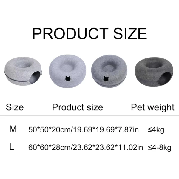 Felt Donut Cat Bed - 2-in-1 Convertible Tunnel & Lounge