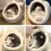 Enclosed Cat Cave Bed - Hooded Donut Design with Non-Slip Base