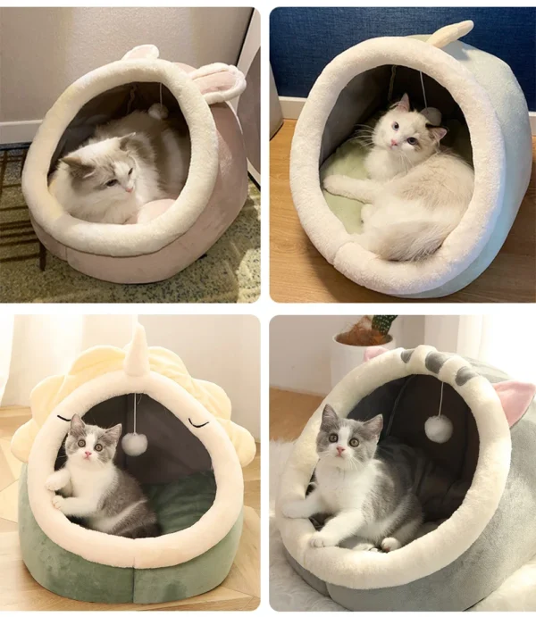 Enclosed Cat Cave Bed - Hooded Donut Design with Non-Slip Base