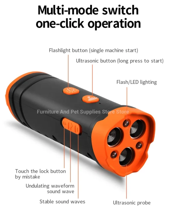 Sab720c897356498f8a3f44b53f490455o.webp Ultrasonic Dog Training Device - Anti-Bark Deterrent with LED Flashlight
