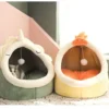 Enclosed Cat Cave Bed - Hooded Donut Design with Non-Slip Base