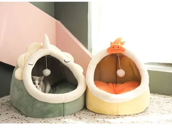 Enclosed Cat Cave Bed - Hooded Donut Design with Non-Slip Base