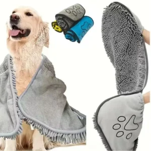 Sb4746ebf9ecb4356a4a8eb6ade372f5bm.webp Quick-Dry Pet Bath Towel - Super Absorbent Chenille Robe with Hand Pockets