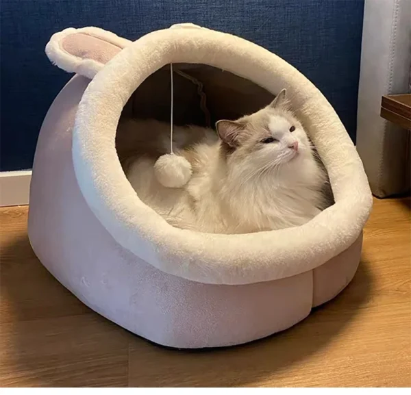Enclosed Cat Cave Bed - Hooded Donut Design with Non-Slip Base