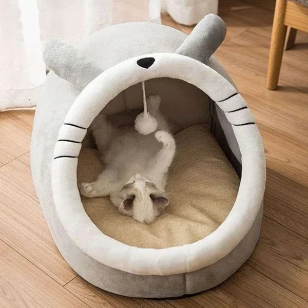 Enclosed Cat Cave Bed - Hooded Donut Design with Non-Slip Base