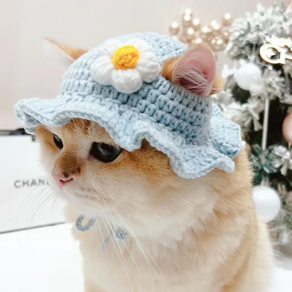 Sc06f7cac445c44268dab8aec109d19a8Z.webp Cute Cat Hat Funny Pets Party Cosplay Headwear Delicate Hemming Pendant Decor Elasticity Knitted Hat Pet Accessories