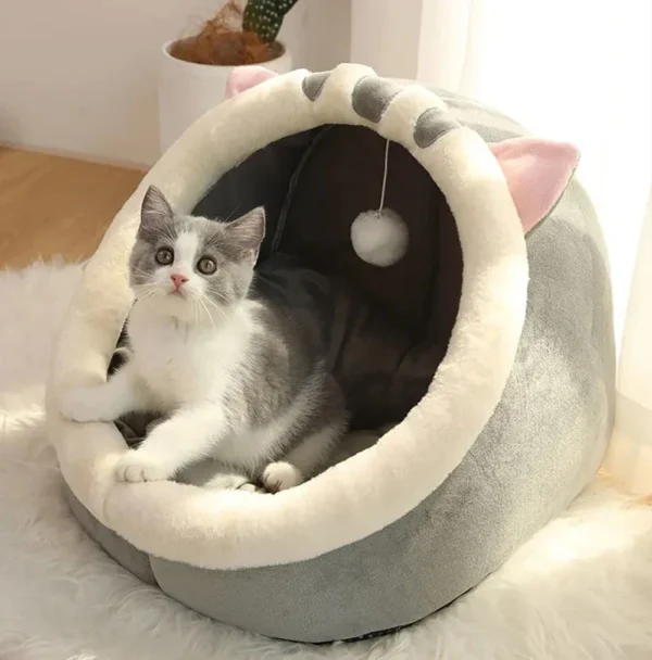 Enclosed Cat Cave Bed - Hooded Donut Design with Non-Slip Base