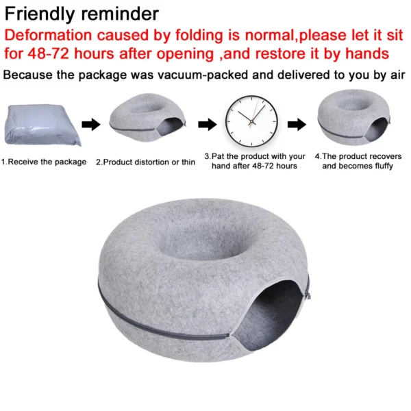 Felt Donut Cat Bed - 2-in-1 Convertible Tunnel & Lounge