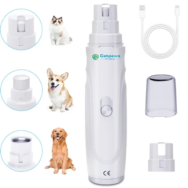 USB Rechargeable Dog Nail Grinder - Quiet Electric Claw Trimmer with 2 Speeds