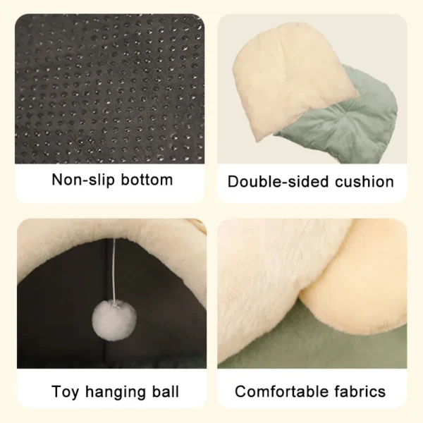 Enclosed Cat Cave Bed - Hooded Donut Design with Non-Slip Base
